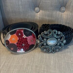 Elegant Black Leather Belts with Interchangeable Buckles